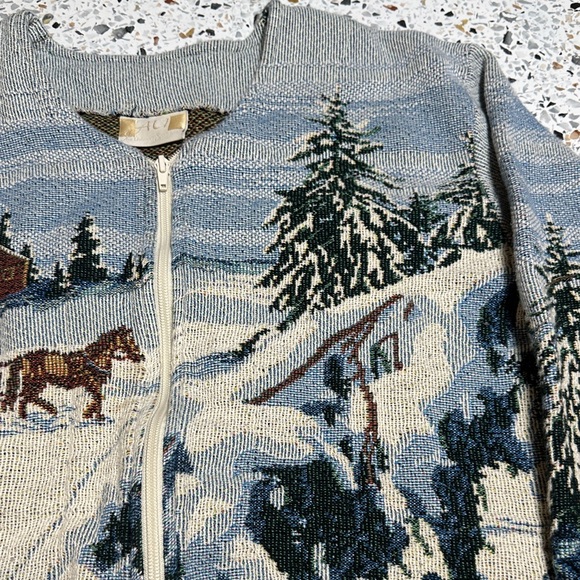 Vintage Art Unlimited Winter Wonderland Knit Cardigan blanket sweater small - Picture 5 of 12